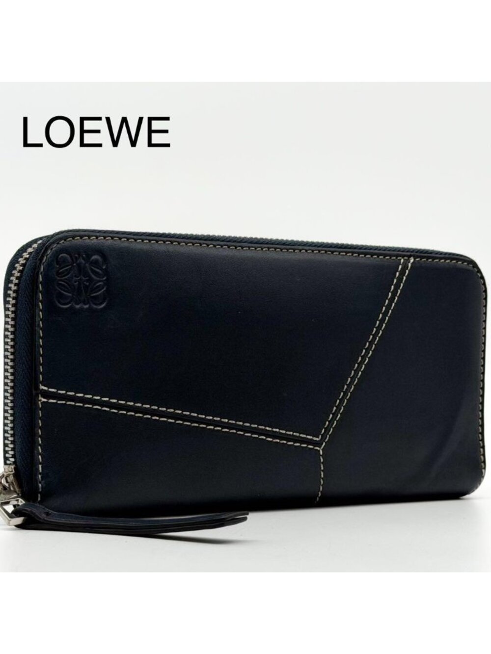 Loewe Anagram Puzzle Zip Around Wallet Leather Navy